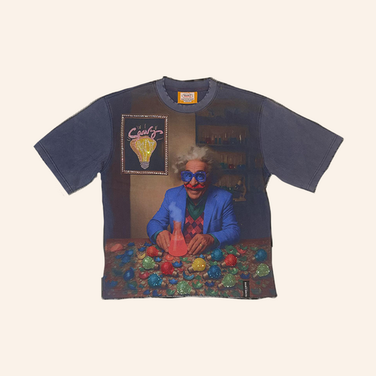 Blue Acid Wash Einstein Rhinestone Tee (blue)