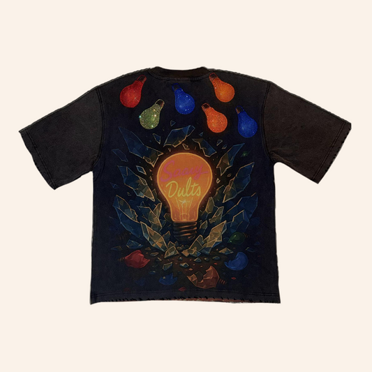 Black Acid Wash Einstein Rhinestone Tee (red)