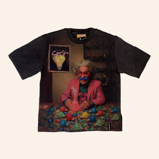 Black Acid Wash Einstein Rhinestone Tee (red)