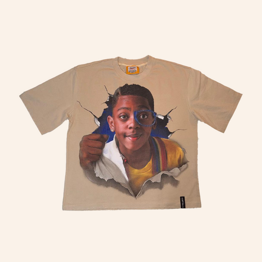 Cream Acid Wash Urkel Rhinestone Tee