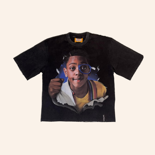 Black Acid Wash Urkel Rhinestone Tee